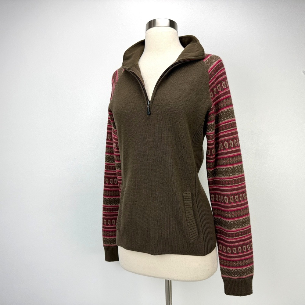 The North Face Womens M Wool Blend 1/4 Zip Sweater Brown Pink‎ Fair Isle Fitted - Picture 5 of 15